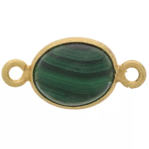 Entrepieza de piedra ovalada 13x8 mm - Plata de ley 925 Dorado oro fino - Malaquita