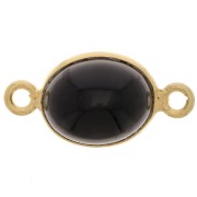 Entrepieza de piedra ovalada 13x8 mm - Plata de ley 925 Dorado oro fino fino - Ónix negro|raw }}