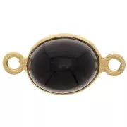Entrepieza de piedra ovalada 13x8 mm - Plata de ley 925 Dorado oro fino fino - Ónix negro