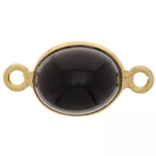 Entrepieza de piedra ovalada 13x8 mm - Plata de ley 925 Dorado oro fino fino - Ónix negro