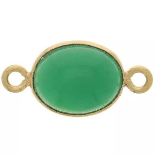 Entrepieza Ovalada de Gema de Color 13x8mm Plata 925 Dorada Fina - Onix Verde