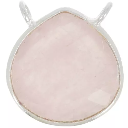 Entrepieza de gota facetada para collar 17x16 mm - Plata de ley 925 - Cuarzo rosa x1