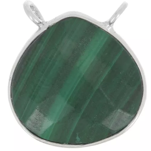 Entrepieza de gota facetada para collar 17x16 mm - Plata de ley 925 - Malaquita x1
