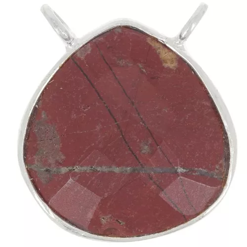 Entrepieza de gota facetada para collar 17x16 mm - Plata de ley 925 - Jaspe rojo x1