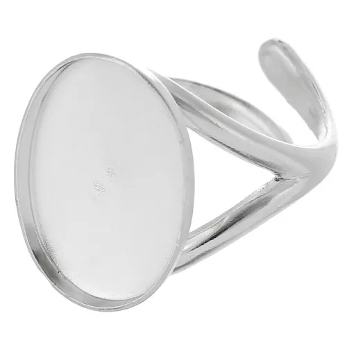 Anillo de fondo plano cabujón 18x13 mm tamaño 52 a 58 - Plata 925 x1