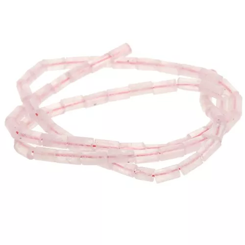 Cuentas de tubo de piedra preciosa 6x3 mm - Cuarzo rosa x38cm