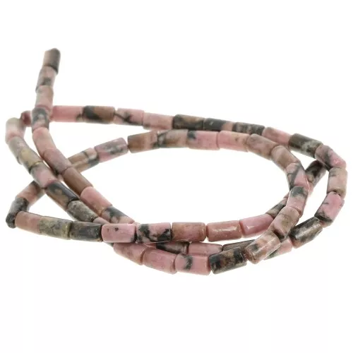 Cuentas de tubo de piedra preciosa 6x3 mm - Rodonita x38cm