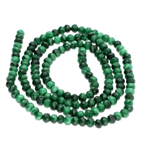 Cuentas redondas facetadas aplanadas 3,5x2,5 mm en piedra preciosa - Malaquita x39cm