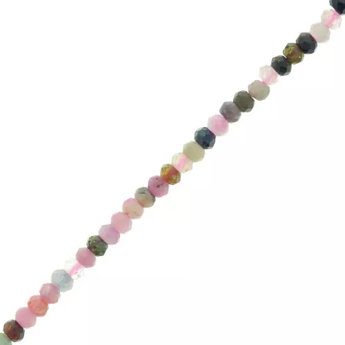 Cuentas redondas facetadas aplanadas 3x2 mm en piedra preciosa - Turmalina x39cm