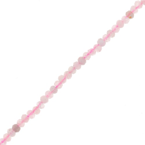 Cuentas redondas facetadas aplanadas 3x2 mm en piedra preciosa - Morganita x39cm