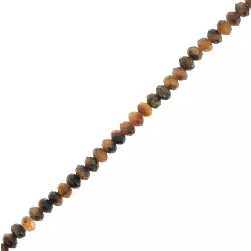 Cuentas de gemas redondas facetadas 3x2 mm - Ojo de tigre x39cm