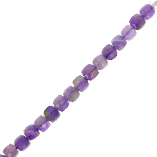 Cuentas facetadas en forma de cubo de 4,5x4,5 mm en piedra preciosa - Amatista x10