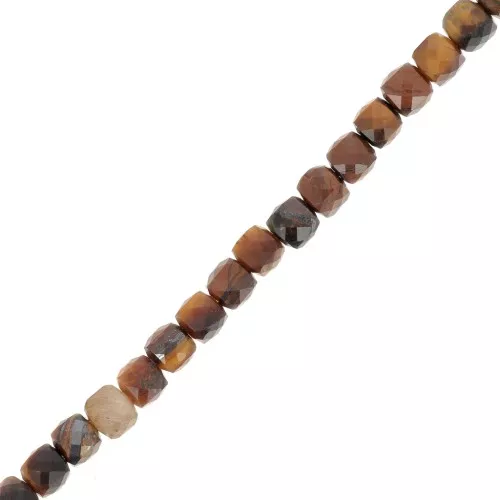 Cuentas de gemas cúbicas facetadas de 4x4 mm - Ojo de tigre x10
