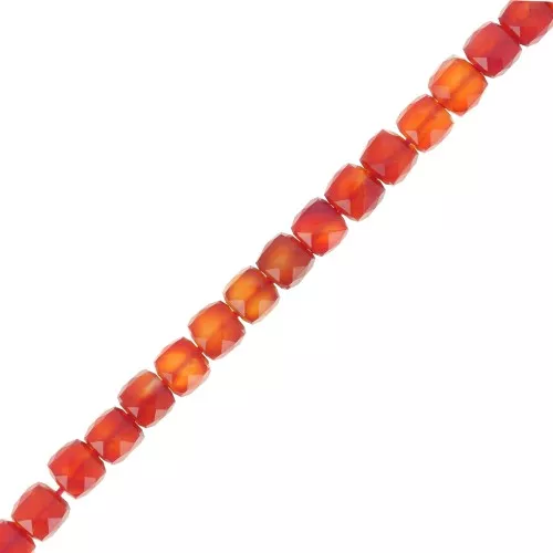 Cuentas cúbicas facetadas de 4x4 mm en piedra preciosa - Ágata Roja x10