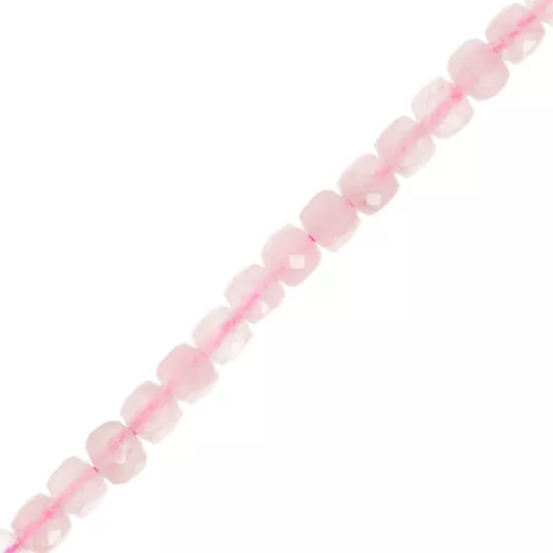 Cuentas cúbicas facetadas de 4x4 mm en piedra preciosa - Cuarzo rosa x10