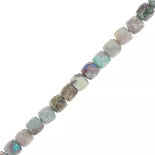 Cuentas facetadas en forma de cubo de 4x4 mm en piedra preciosa - Crisocola x10