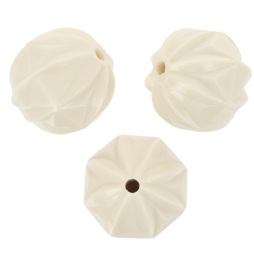 Cuentas redondas trabajadas en resina opaca 10 mm - Crudo x10