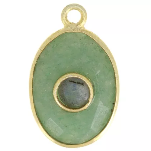 Colgante ovalado facetado 1mm - Dorado Oro con Oro fino - Aventurina - Labradorita