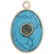 Colgante ovalado facetado de 20,5 x 13 mm, dorado —imitación de turquesa— aventurina