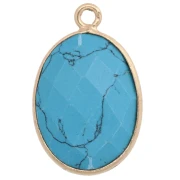 Colgante ovalado facetado de 20,5 x 13 mm, dorado —imitación de turquesa— aventurina