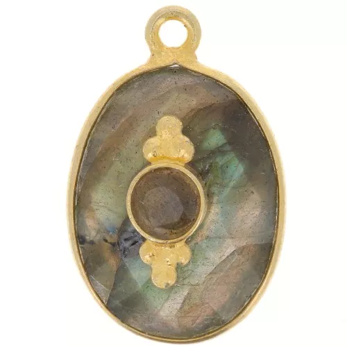 Colgante ovalado facetado 20x13 mm con engaste - Chapado en Oro - Labradorita x1