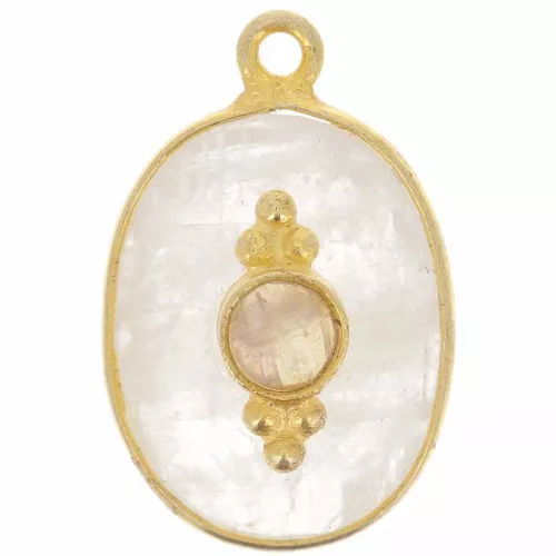 Colgante ovalado facetado 20x13 mm con engaste - Chapado en Oro - Piedra de luna x1