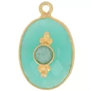 Colgante ovalado facetado 20x13 mm con engaste - Chapado en Oro - Amazonita x1