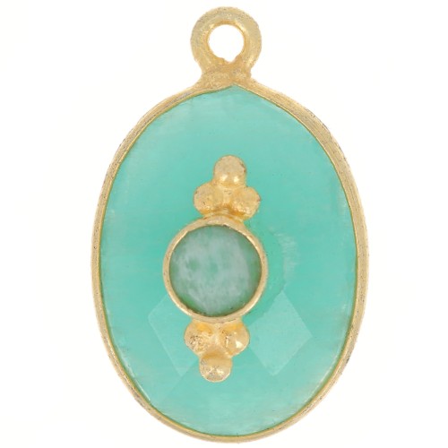 Colgante ovalado facetado 20x13 mm con engaste - Chapado en Oro - Amazonita x1