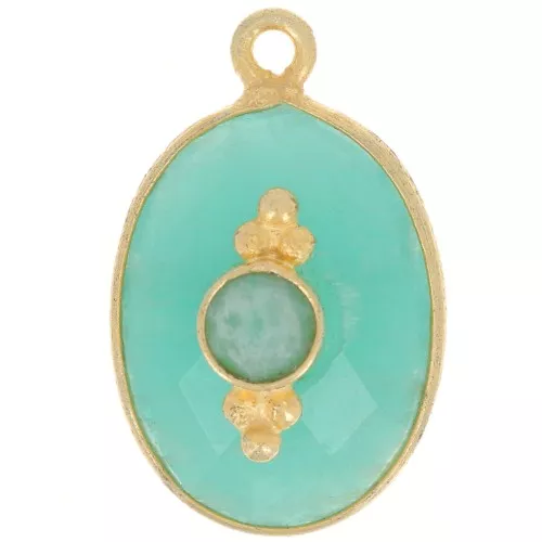 Colgante ovalado facetado 20x13 mm con engaste - Chapado en Oro - Amazonita x1