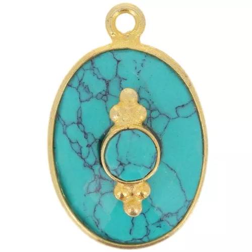 Colgante ovalado facetado 20x13mm con engaste - Dorado Oro con Oro fino - Imitación Turquesa