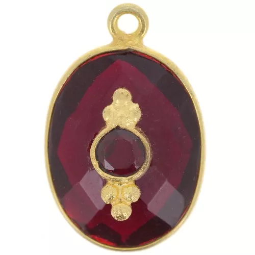 Colgante ovalado facetado 20x13 mm con engaste - Dorado Oro con Oro fino - Granate x1