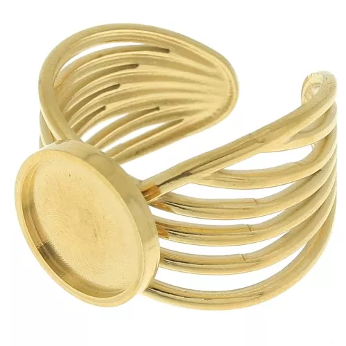 Anillo ancho de varias filas - ajustable - para cabujón de fondo plano de 10 mm - acero inoxidable 304 oro x1