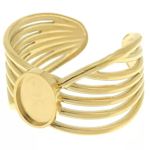 Anillo ancho de varias hileras - ajustable - para cabujón de fondo plano 8x6mm - Acero inoxidable dorado 304 x1