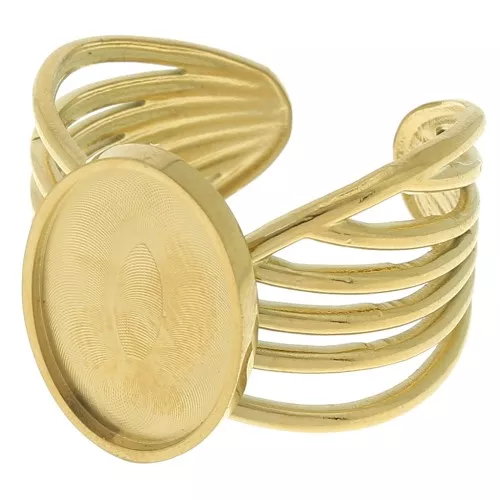 Anillo ancho de varias filas - ajustable - base plana de cabujón 14x10 mm - acero inoxidable 304 oro x1
