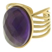 Anillo ancho de varias hileras - ajustable - cabujón fondo plano 18x13 mm - Acero inoxidable 304 dorado x1