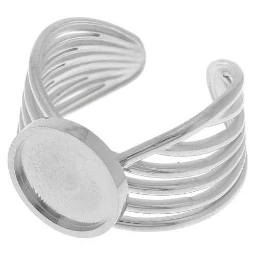 Anillo ancho de varias filas - ajustable - para cabujón de fondo plano de 10 mm - Acero inoxidable 304 x1