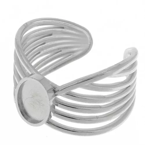 Anillo ancho de varias filas - ajustable - para cabujón de fondo plano 8x6 mm - Acero inoxidable 304 x1