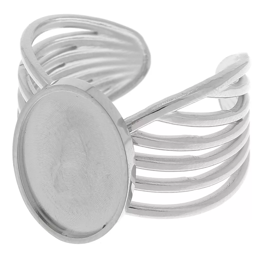 Anillo ancho de varias filas ajustable para cabujón de fondo