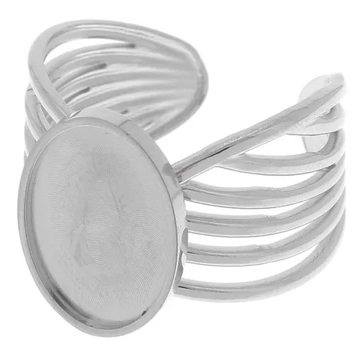 Anillo ancho de varias filas - ajustable - para cabujón de fondo plano 14x10 mm - Acero inoxidable 304 x1