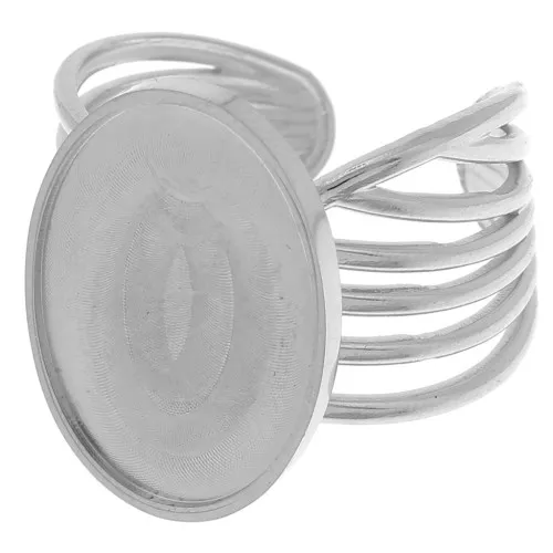 Anillo ancho de varias filas - ajustable - para cabujón de fondo plano 18x13 mm - Acero inoxidable 304 x1