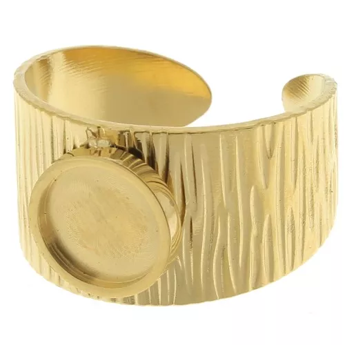 Anillo ranurado ancho y ajustable - Cabujón de fondo plano de 8 mm - Acero inoxidable dorado 304 x1