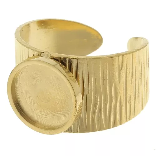 Anillo acanalado ancho y ajustable - Cabujón de fondo plano de 10 mm - Acero inoxidable dorado 304 x1