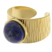 Anillo acanalado ancho y ajustable - Cabujón de fondo plano de 10 mm - Acero inoxidable dorado 304 x1