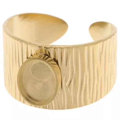 Anillo ranurado ancho y ajustable - cabujón fondo plano 8x6mm - acero inoxidable 304 Dorado x1