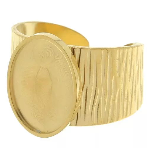 Anillo ancho ajustable - cabujón con base plana 14x10 mm - acero inoxidable 304 oro x1