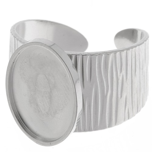 Anillo ranurado ancho y ajustable para cabujón de fondo plano de 14x10 mm - Acero inoxidable 304 x1