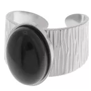 Anillo ranurado ancho y ajustable para cabujón de fondo plano de 14x10 mm - Acero inoxidable 304 x1