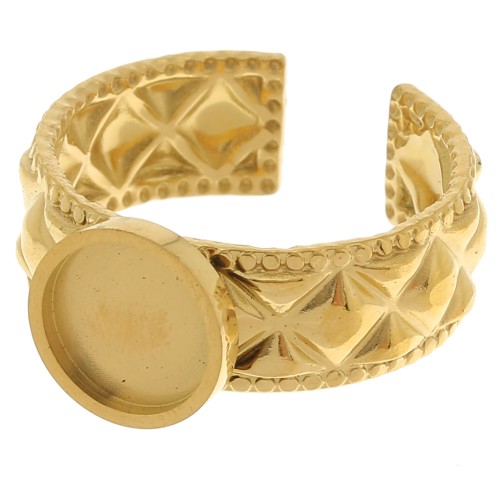 Anillo texturizado ajustable para cabujón de fondo plano de 8 mm - Acero inoxidable dorado 304