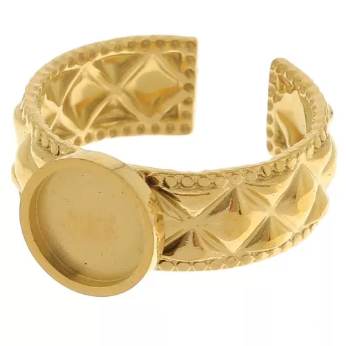 Anillo texturizado ajustable para cabujón de fondo plano de 8 mm - Acero inoxidable dorado 304