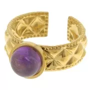 Anillo texturizado ajustable para cabujón de fondo plano de 8 mm - Acero inoxidable dorado 304